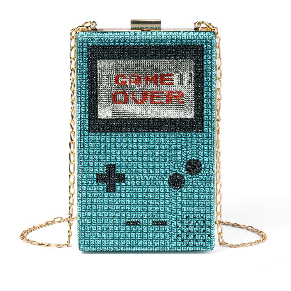 2853 Retro Handheld Game Console Shape Crossbody Bag Rhinestone Novelty